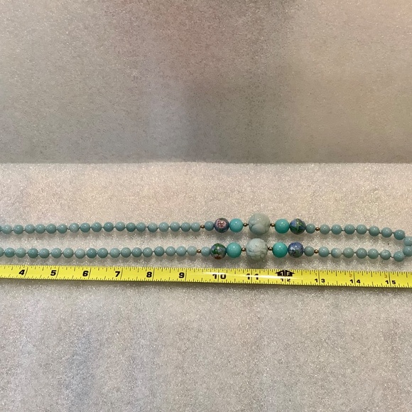 Vintage Blue Beaded Necklace With Carved and Cloisonné Style Gemstone Beads - Picture 8 of 9